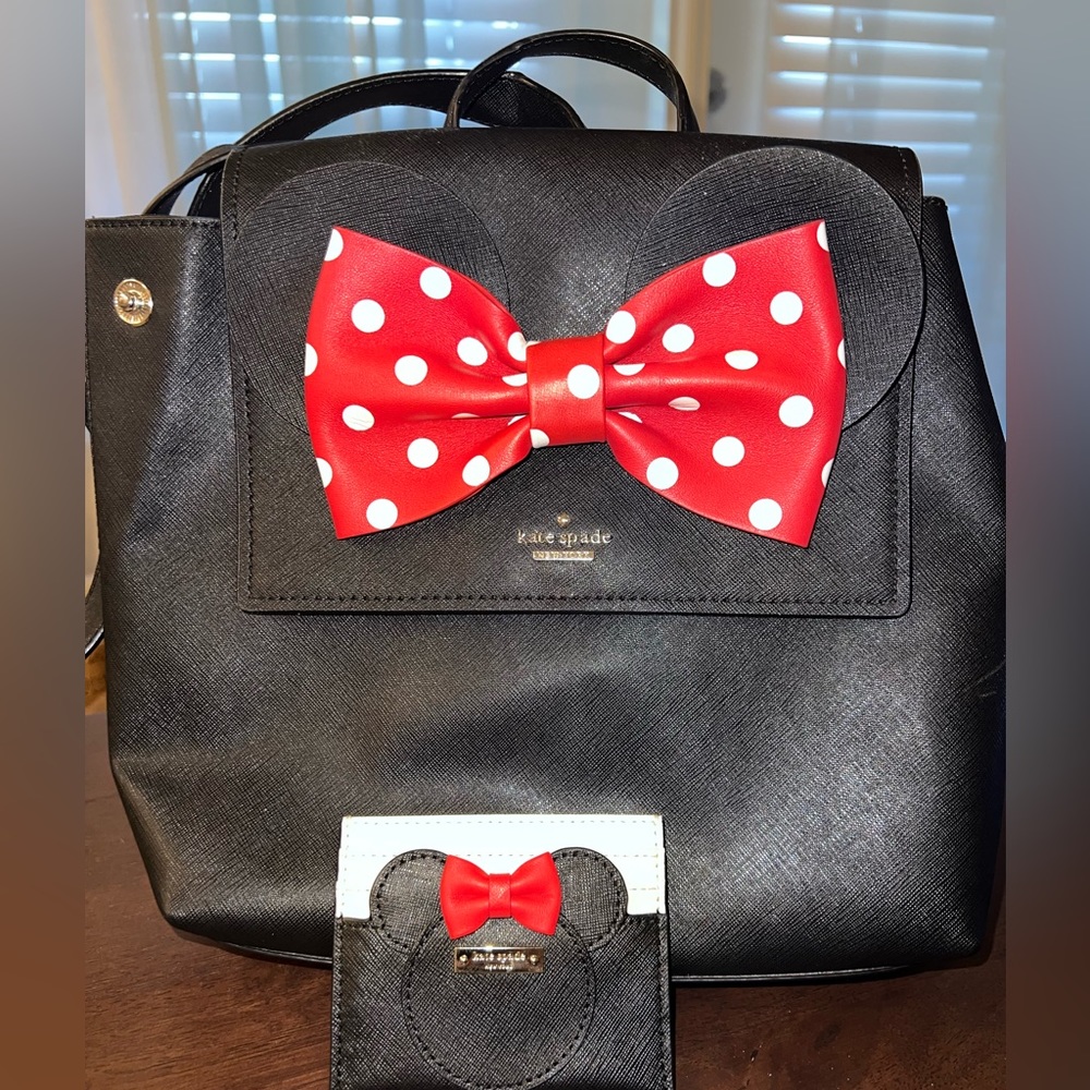 Kate Spade Minnie backpack and matching card holder - used.